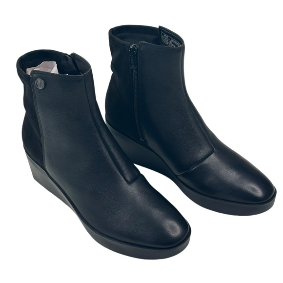 VIONIC Skylar Black Leather Wedge Ankle Boots Booties Womens Size 9 New $160 - Picture 1 of 12
